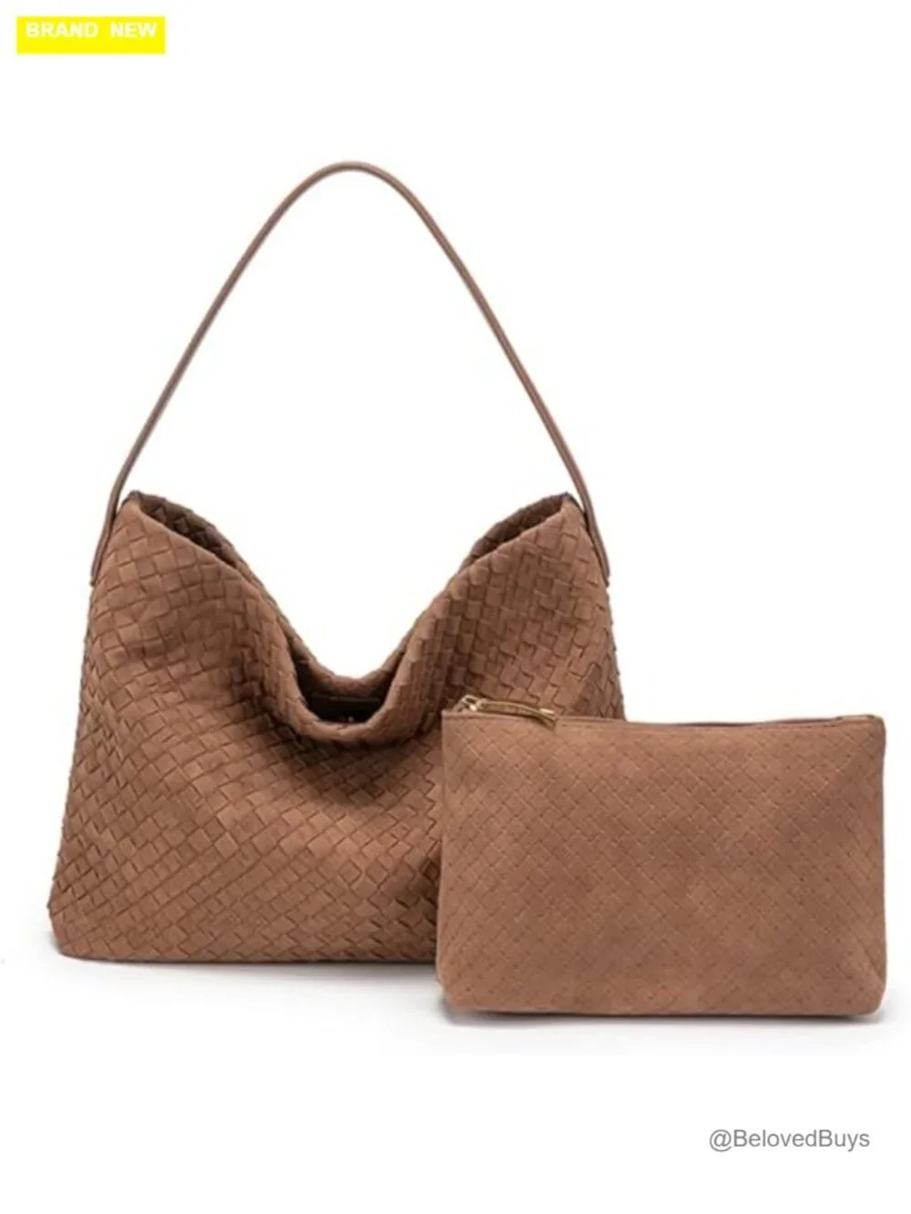 Woven Faux Suede Hobo Bag with Clutch Shoulder Strap Work Bag